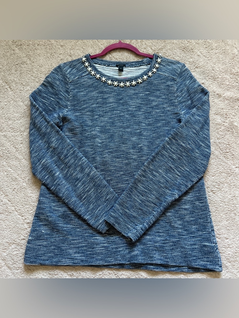 J. Crew Marled Cotton Embellished Neck Crewneck Preppy Minimalist Lagenlook Sz M